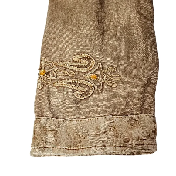 FLASHBACK Jacket Brown/Gold Embroidery Rhinestones Buttons Pockets Size Large